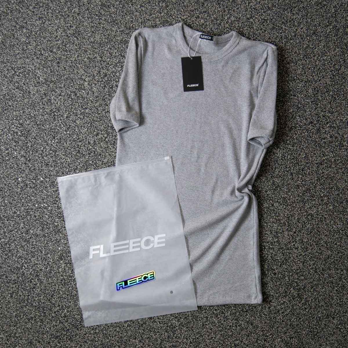 Camiseta canelada slim cinza masculina FLEECE vista de frente - foto 8