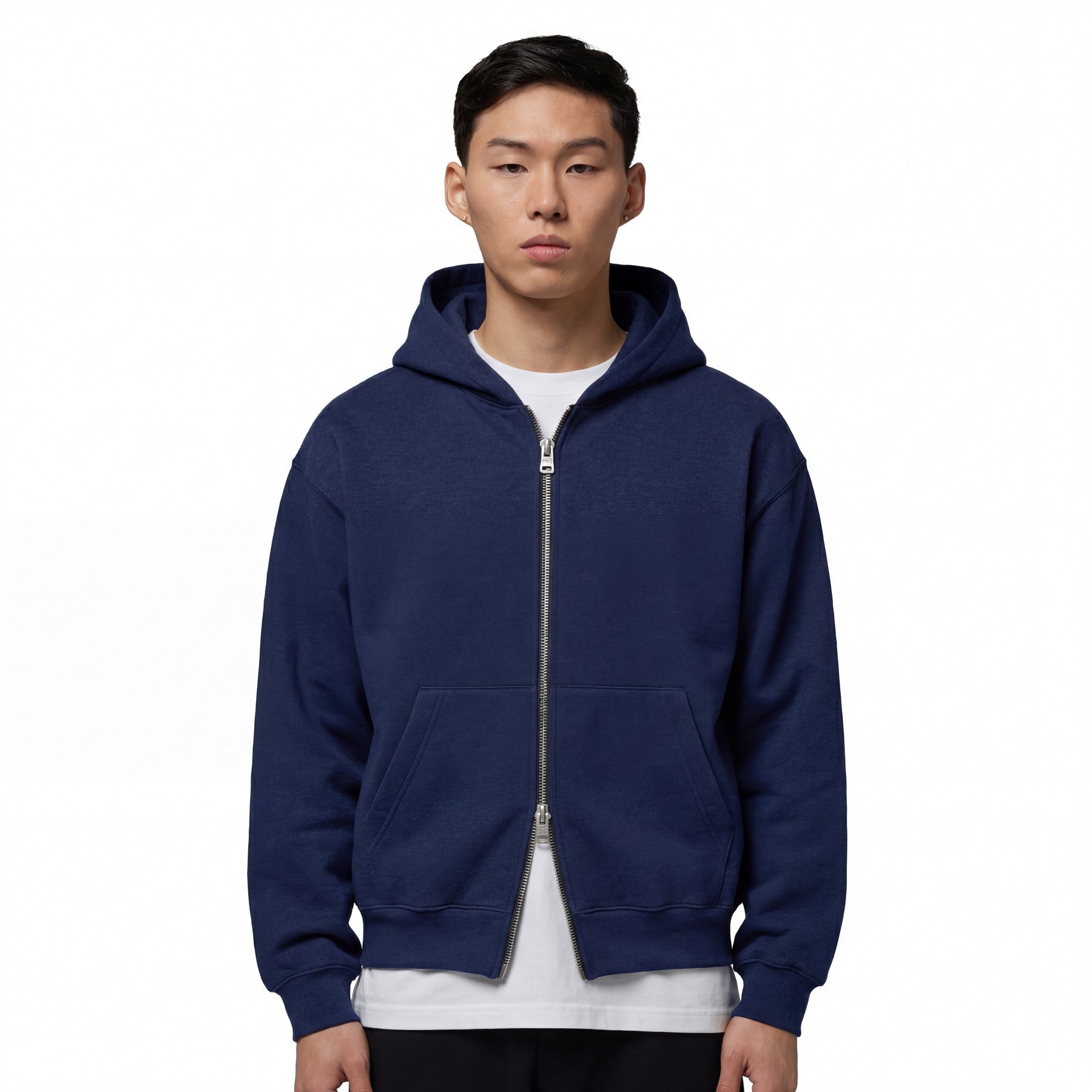 Casaco Moletom Double Zip Azul Escuro