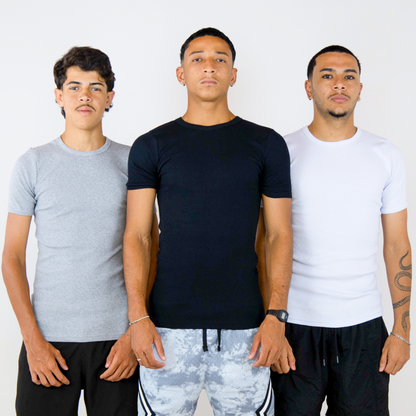 Pack com 3 camisetas caneladas slim masculinas FLEECE