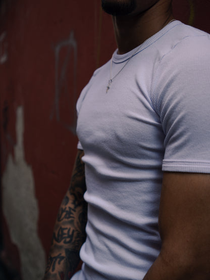 Camiseta canelada slim branca masculina FLEECE vista de frente - foto 5