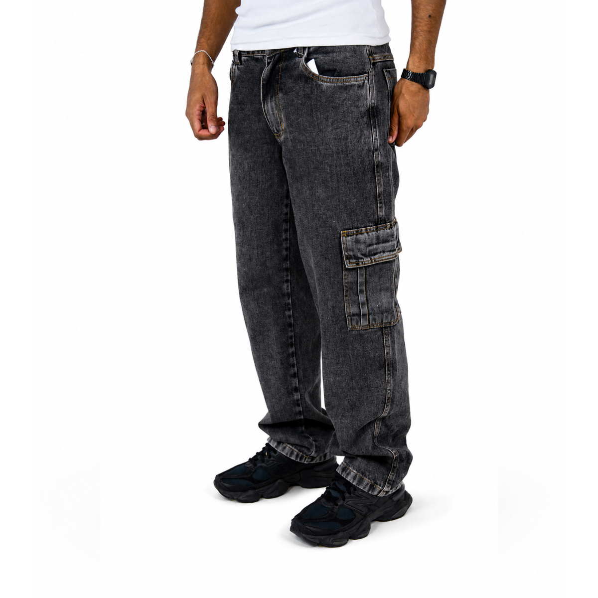 Calça jeans baggy masculina FLEECE vista de costas