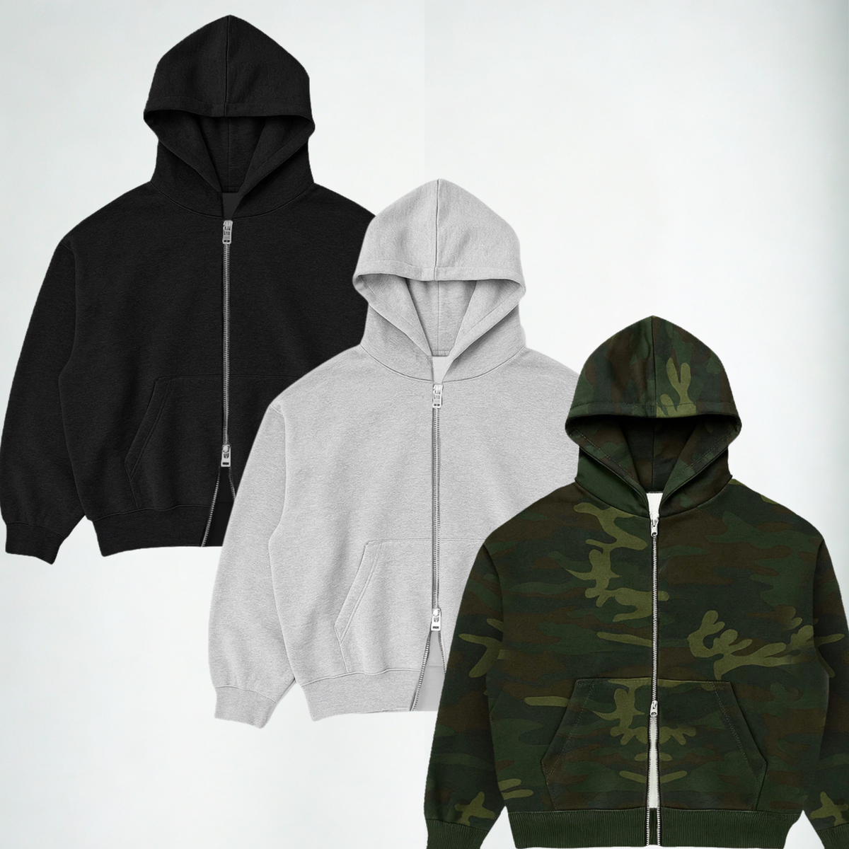 Pack com 3 casacos de moletom double zip masculinos FLEECE